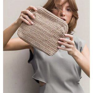 Binge Knitting Paloma Woven Pouch / Clutch, Color: Caramel/ Beige, New with Tags
